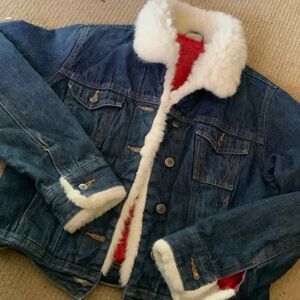 Arizona Jean Company Blue Denim Jacket with White Faux Fur